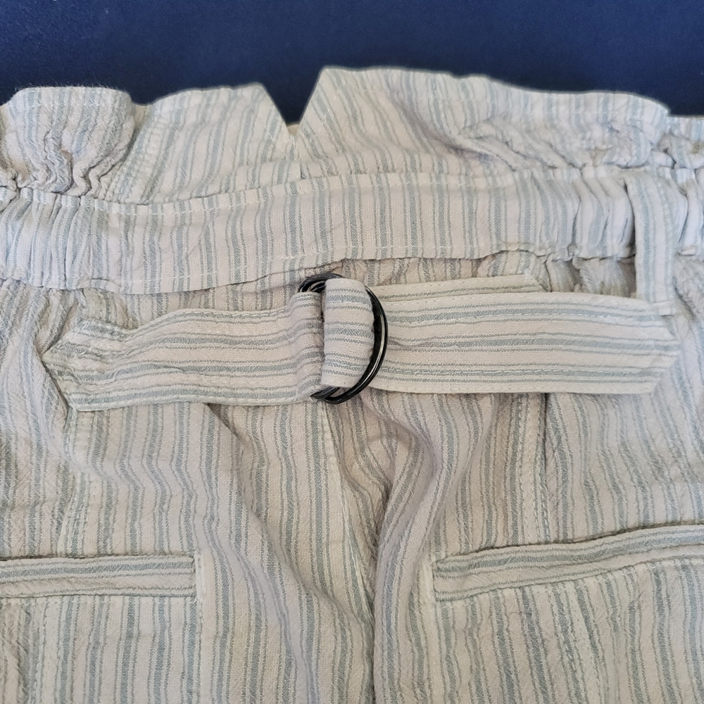 Free People beige with blue pinstripe Drawstring Cropped Wide Leg Pants - Picture 9 of 16